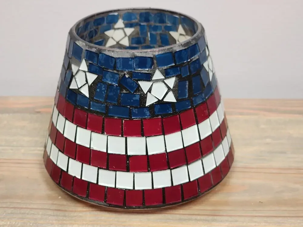 Home Interiors Patriotic Stars And Stripes Mosaic 11622 Candle Shade/Topper